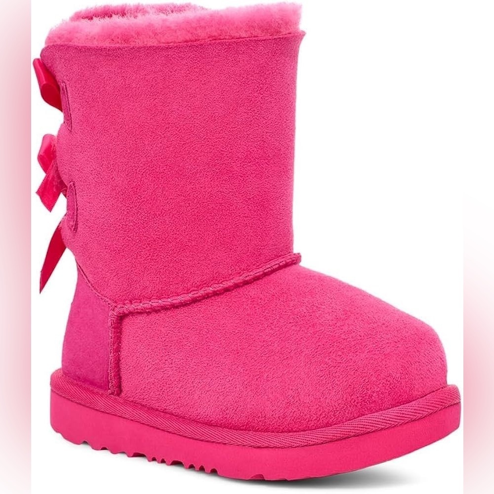UGG Bailey Bow II Raspberry Pink Shearling Boots Kids Girl Size 4 USED CONDITION